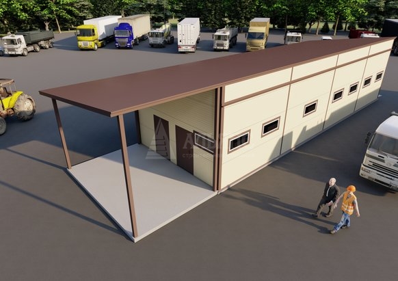 3D визуализация Здание с боксом под гараж из сэндвич-панелей - фото 5